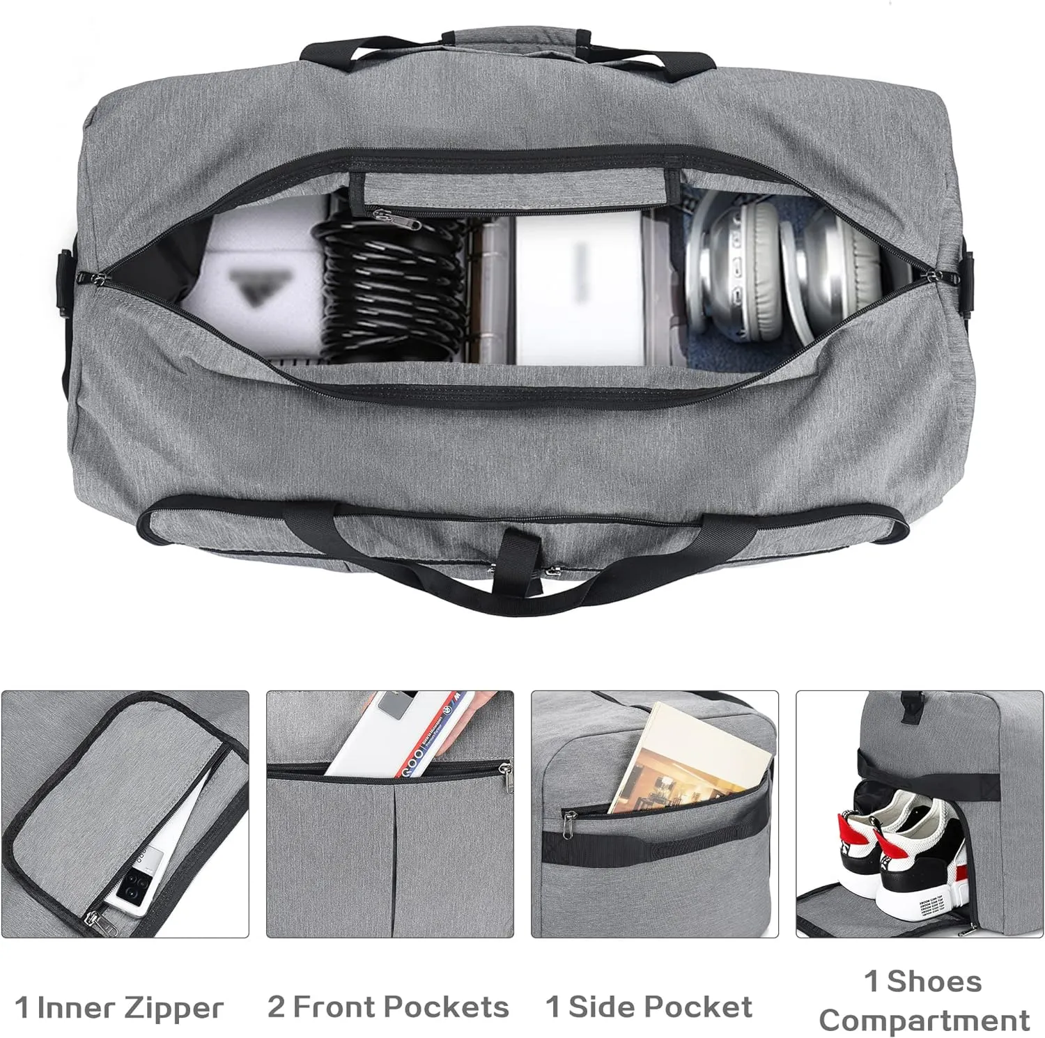 120L Travel Duffle Bag for Men, Large Foldable Duffel Bag for Travel with Shoe Compartment Overnight Weekender Bag Gym Bag for Men Women Waterproof & Tear Resistant (Gray, 120L)