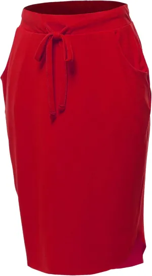 A2Y Women's Elastic Waist Self Tie Tulip Hem Side Pocket Skirt