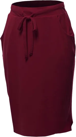 A2Y Women's Elastic Waist Self Tie Tulip Hem Side Pocket Skirt