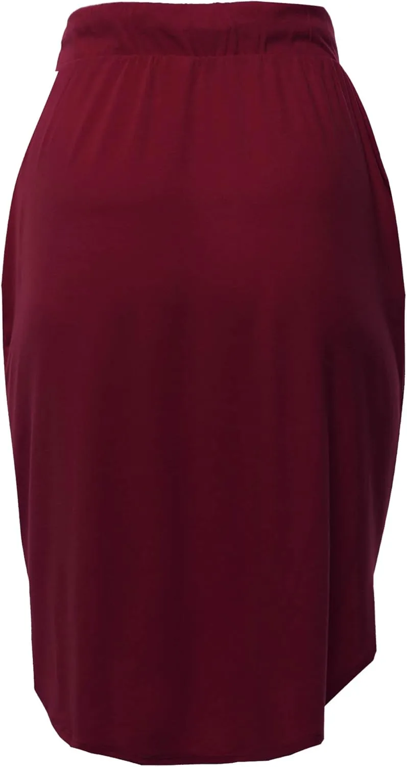 A2Y Women's Elastic Waist Self Tie Tulip Hem Side Pocket Skirt