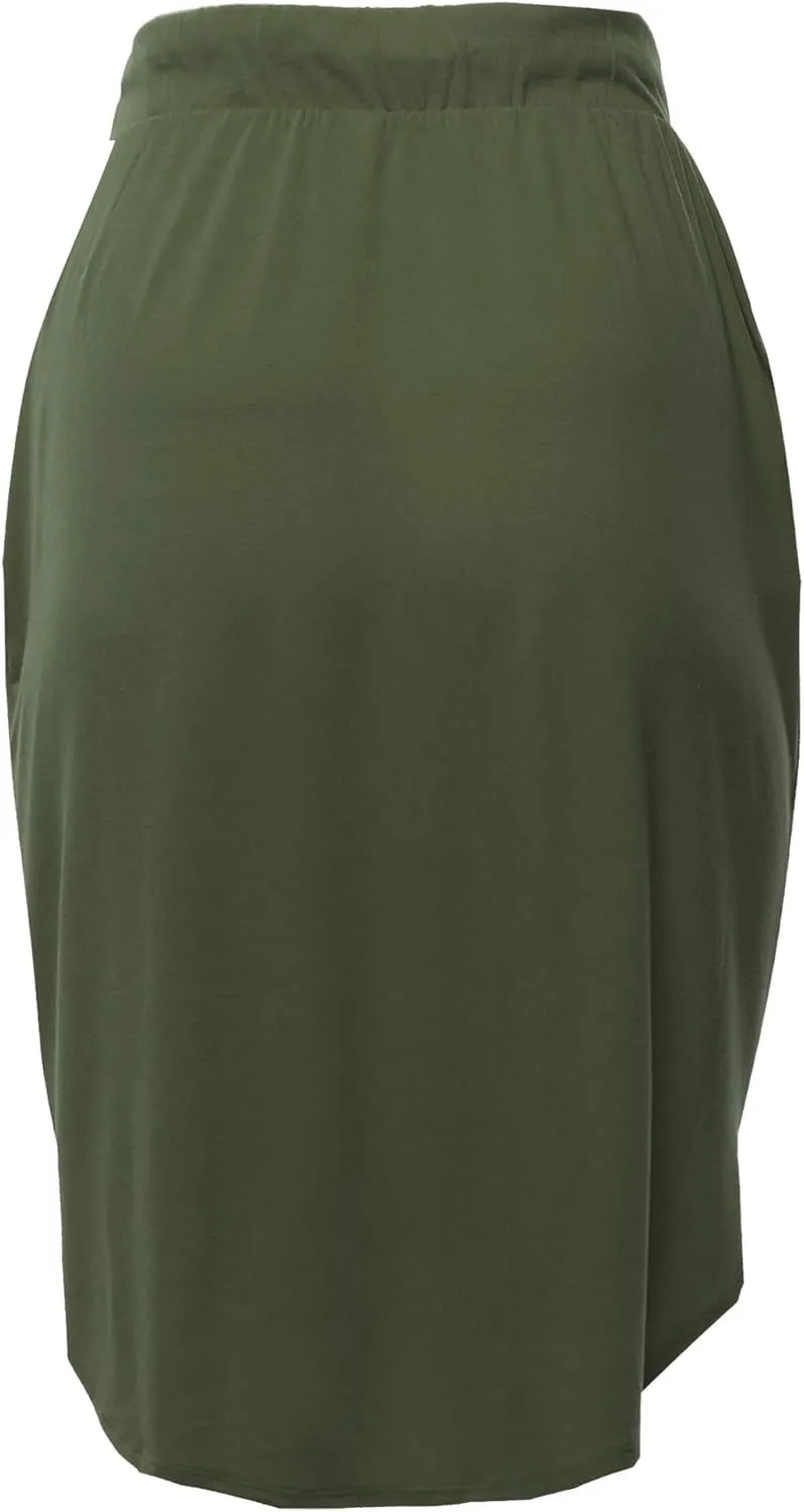 A2Y Women's Elastic Waist Self Tie Tulip Hem Side Pocket Skirt