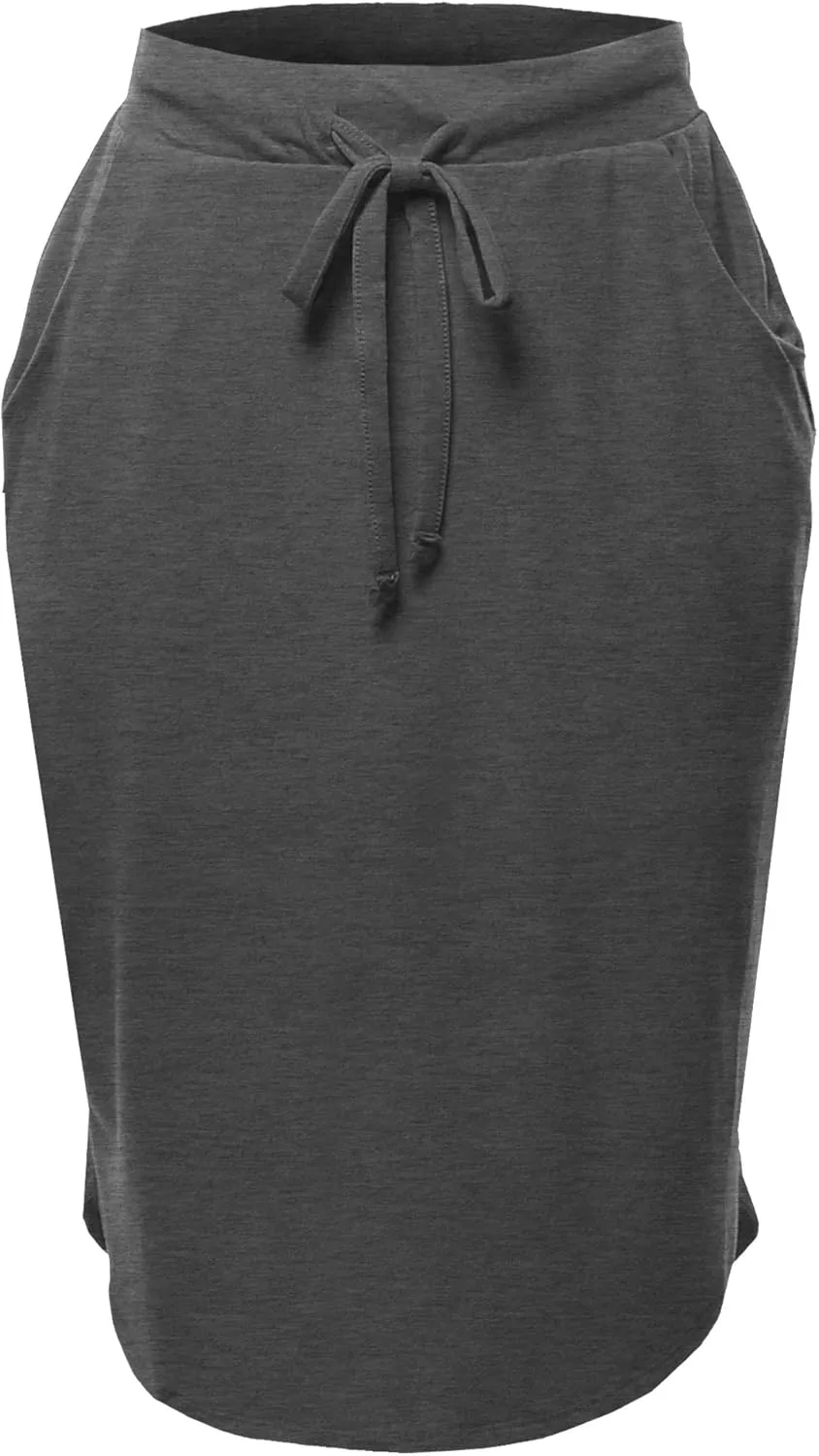 A2Y Women's Elastic Waist Self Tie Tulip Hem Side Pocket Skirt