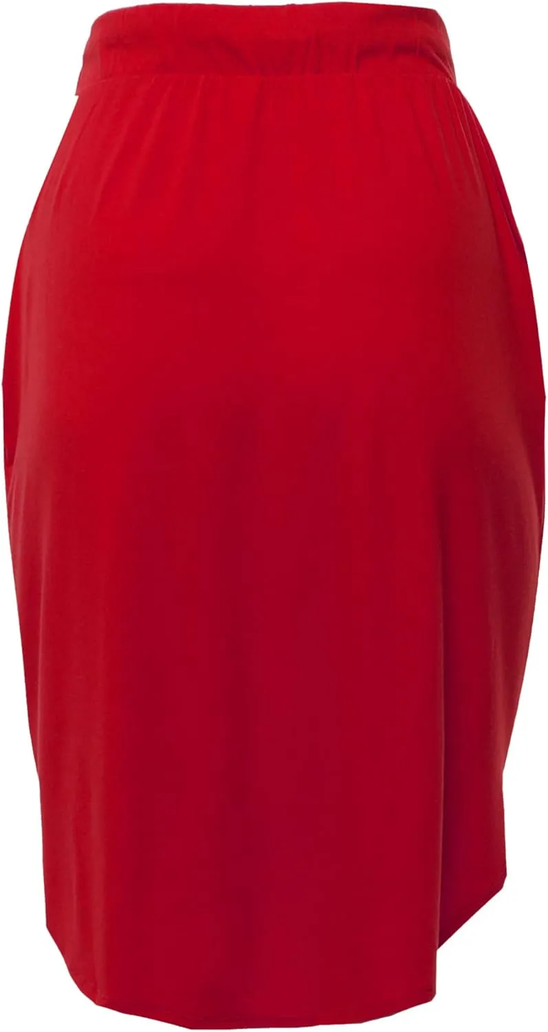 A2Y Women's Elastic Waist Self Tie Tulip Hem Side Pocket Skirt