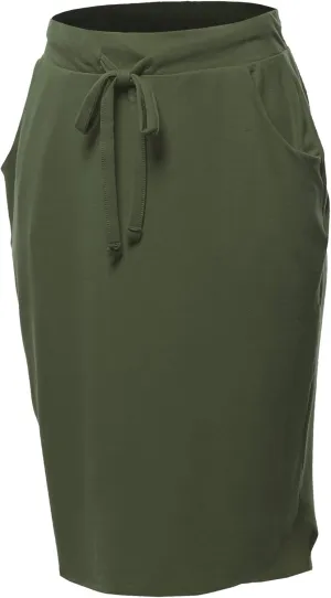 A2Y Women's Elastic Waist Self Tie Tulip Hem Side Pocket Skirt