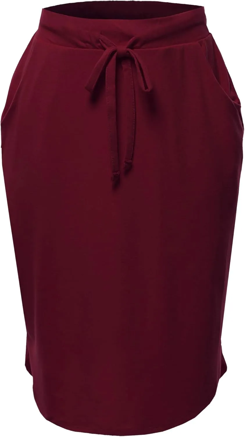 A2Y Women's Elastic Waist Self Tie Tulip Hem Side Pocket Skirt