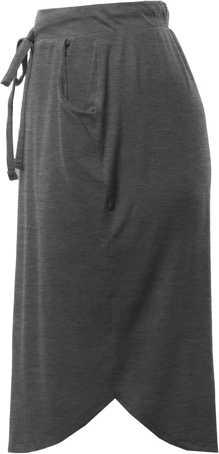 A2Y Women's Elastic Waist Self Tie Tulip Hem Side Pocket Skirt