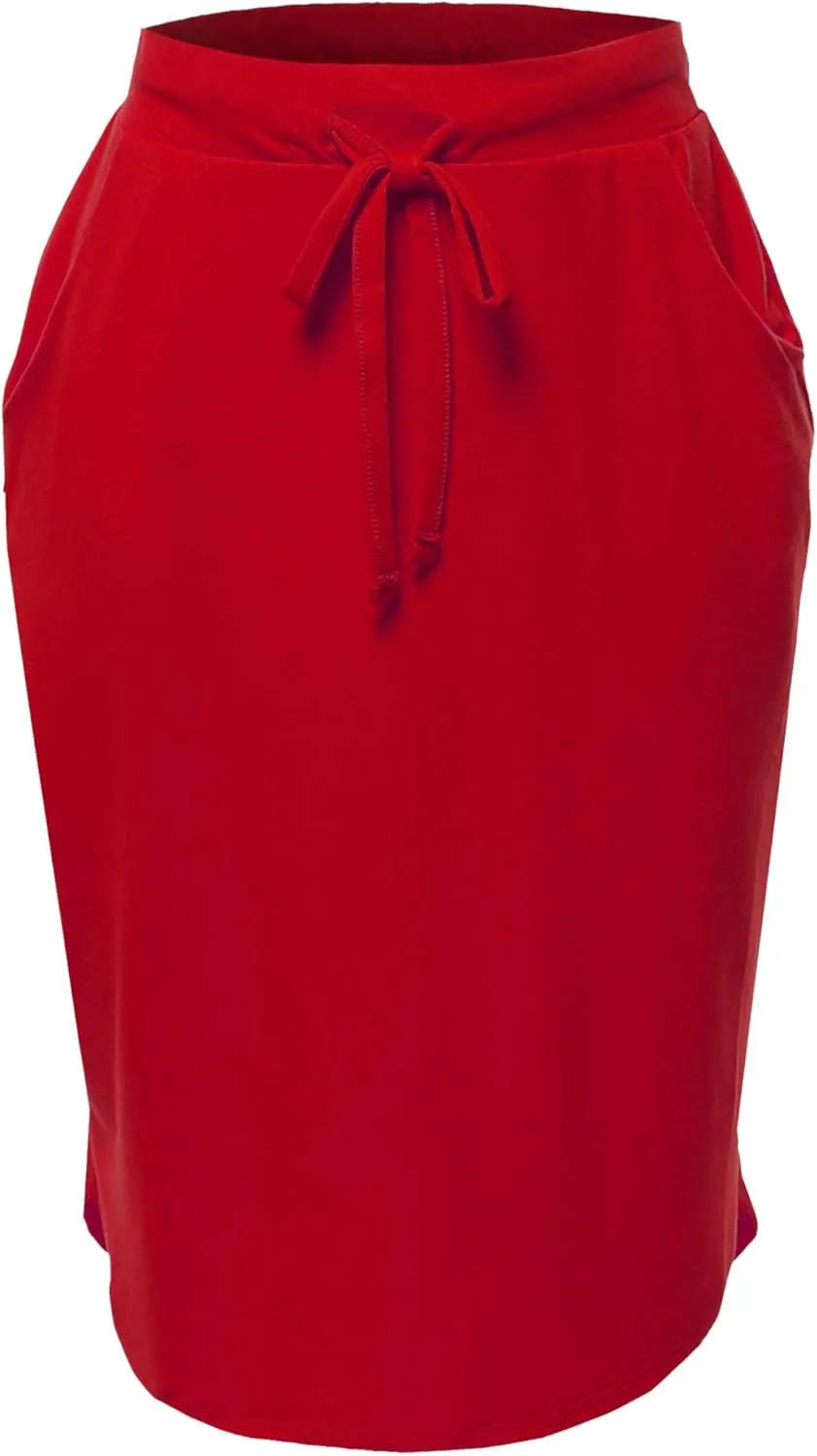 A2Y Women's Elastic Waist Self Tie Tulip Hem Side Pocket Skirt