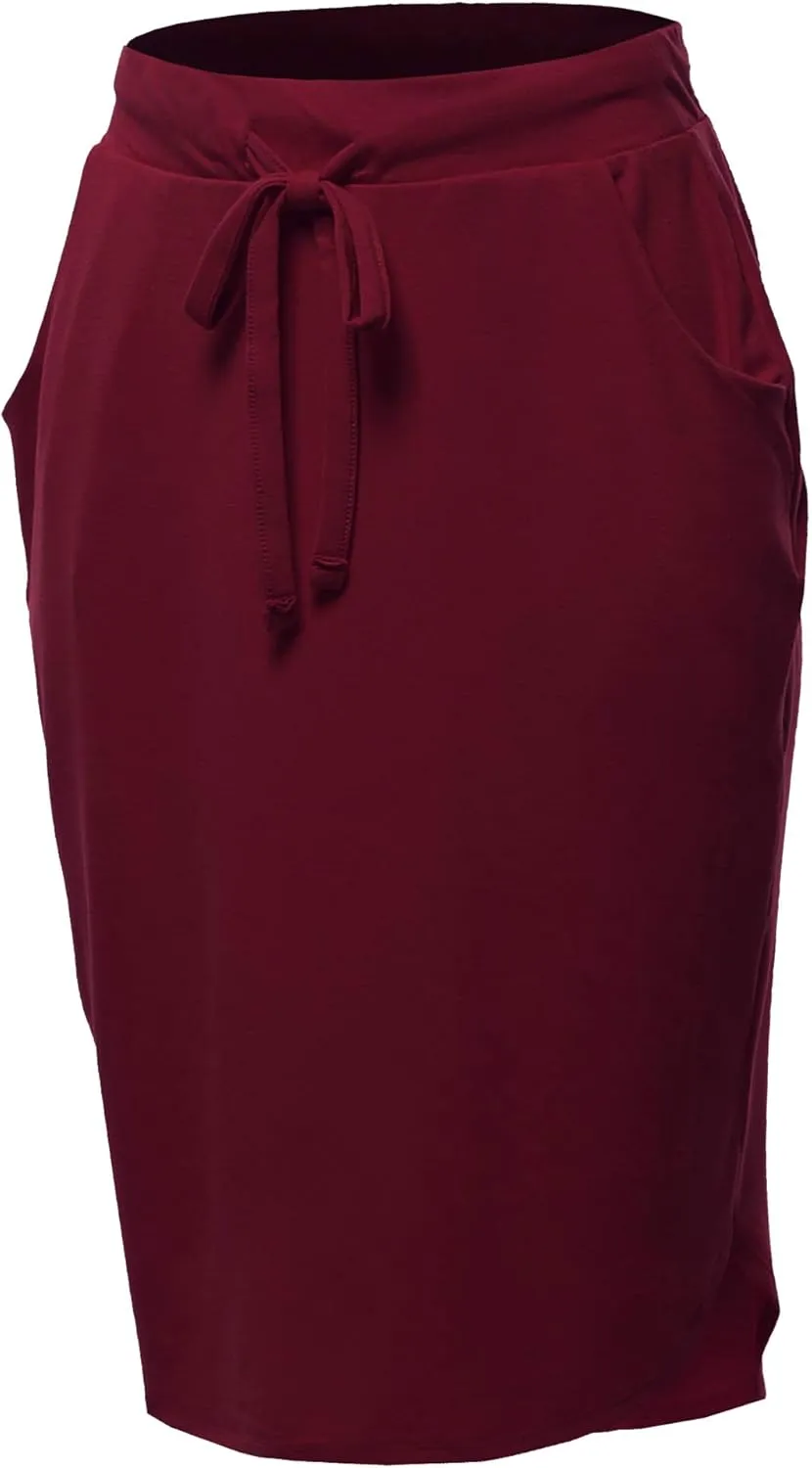 A2Y Women's Elastic Waist Self Tie Tulip Hem Side Pocket Skirt