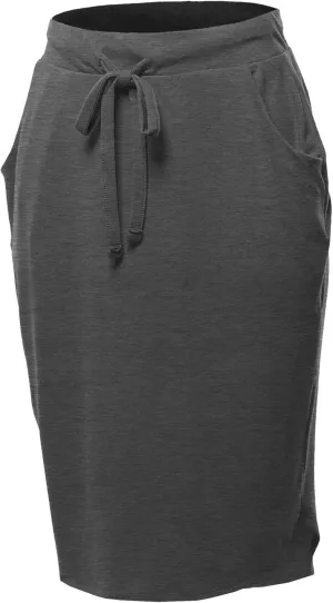 A2Y Women's Elastic Waist Self Tie Tulip Hem Side Pocket Skirt