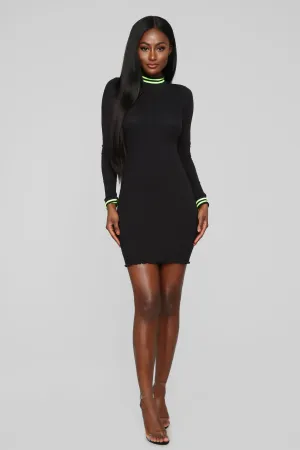 Active Attraction Ribbed Mini Dress - Black/Neon Green