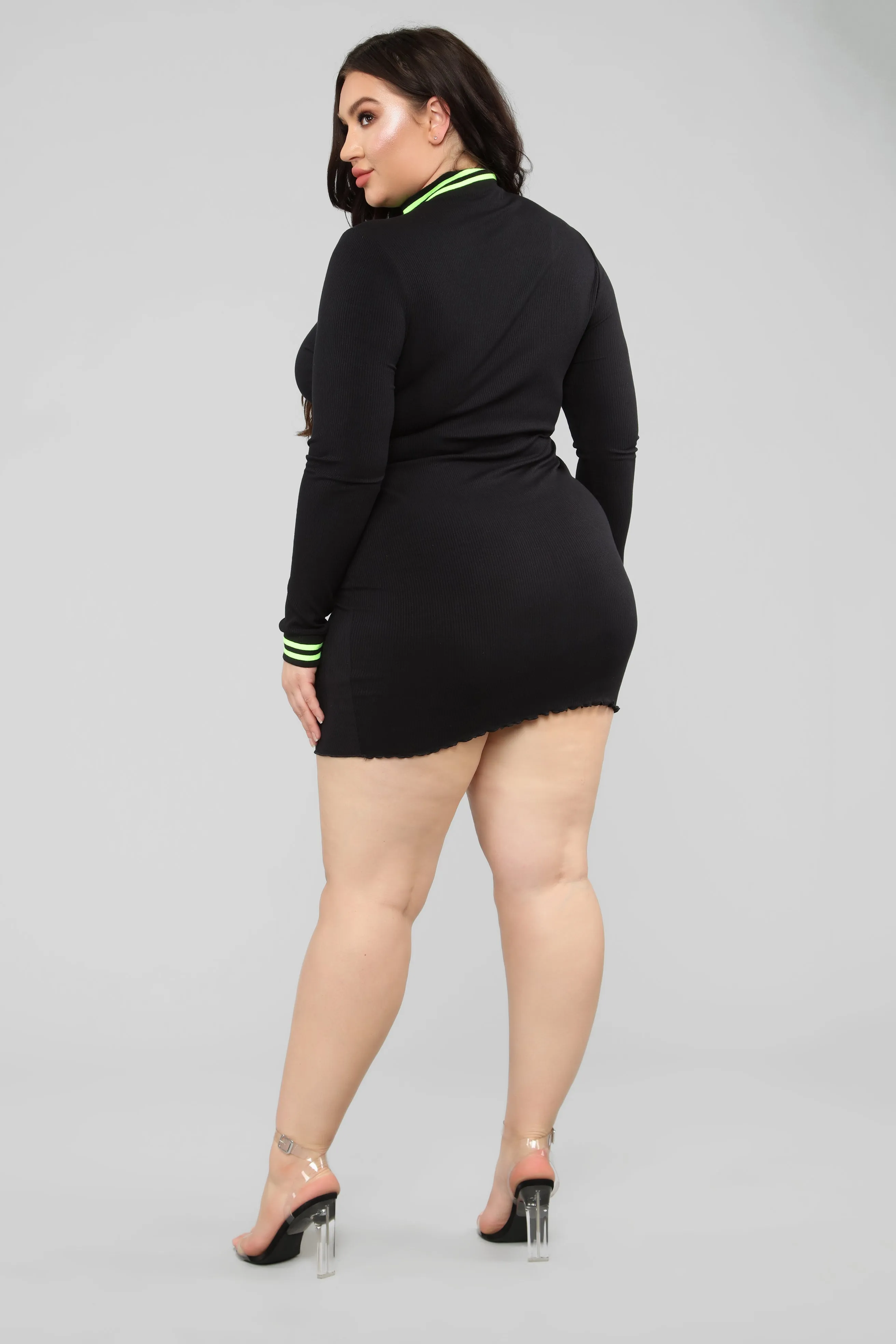 Active Attraction Ribbed Mini Dress - Black/Neon Green