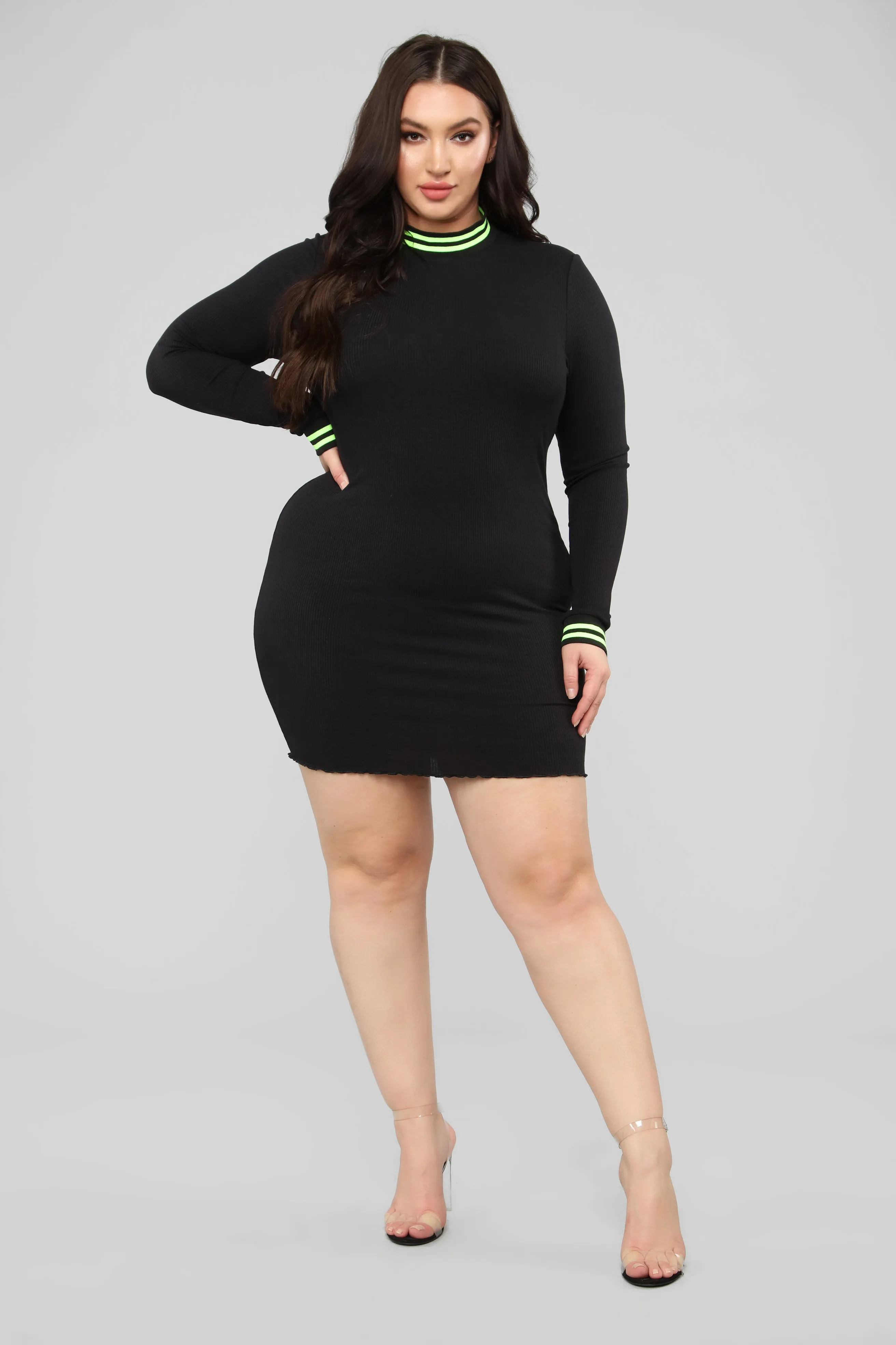 Active Attraction Ribbed Mini Dress - Black/Neon Green