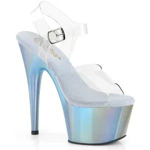 ADORE-708LQ Pleaser Clear/Liquid Lt. Blue Hologram Sexy Platform Shoes (Pole Dancing Heels)