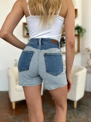 Aerlene Judy Blue Size Inclusive Color Block Denim Shorts