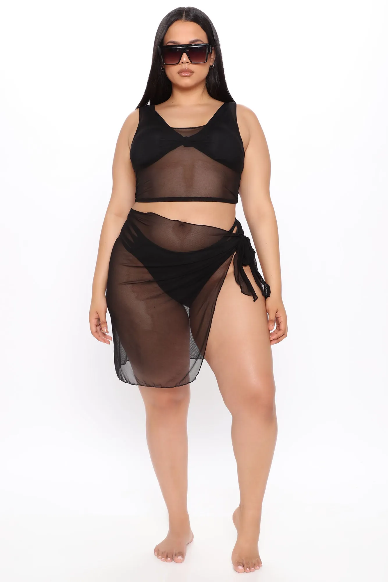 After Sunrise 2 Piece Mesh Cover Up Set - Black