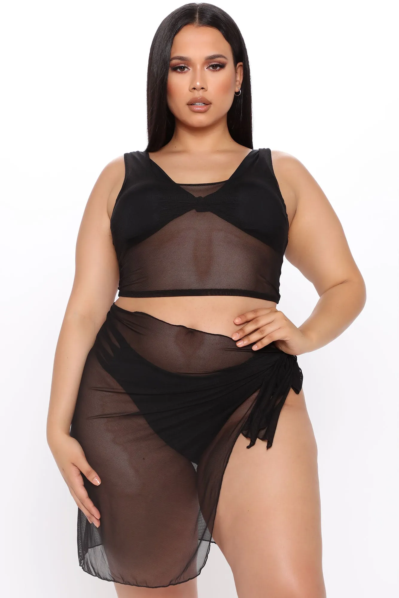 After Sunrise 2 Piece Mesh Cover Up Set - Black