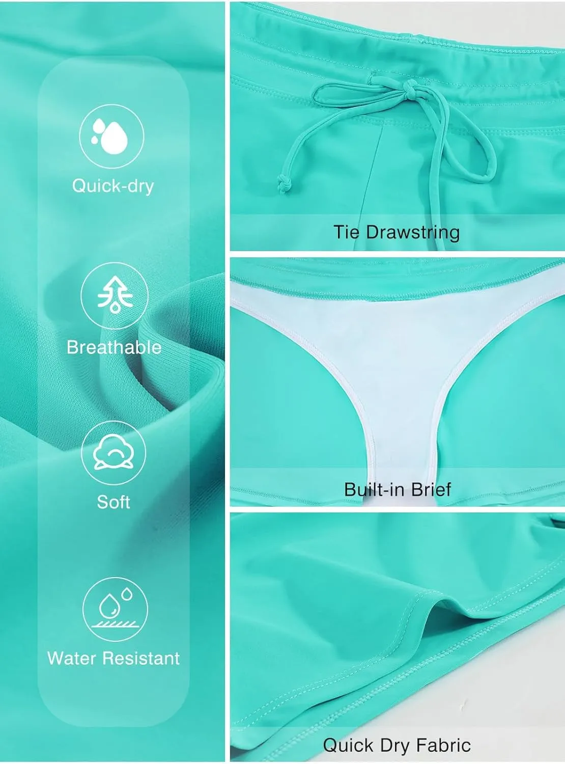 Aleumdr Womens 3" Waistband Swimsuit Bottom Boy Shorts Swimming Panty(Available in Plus)