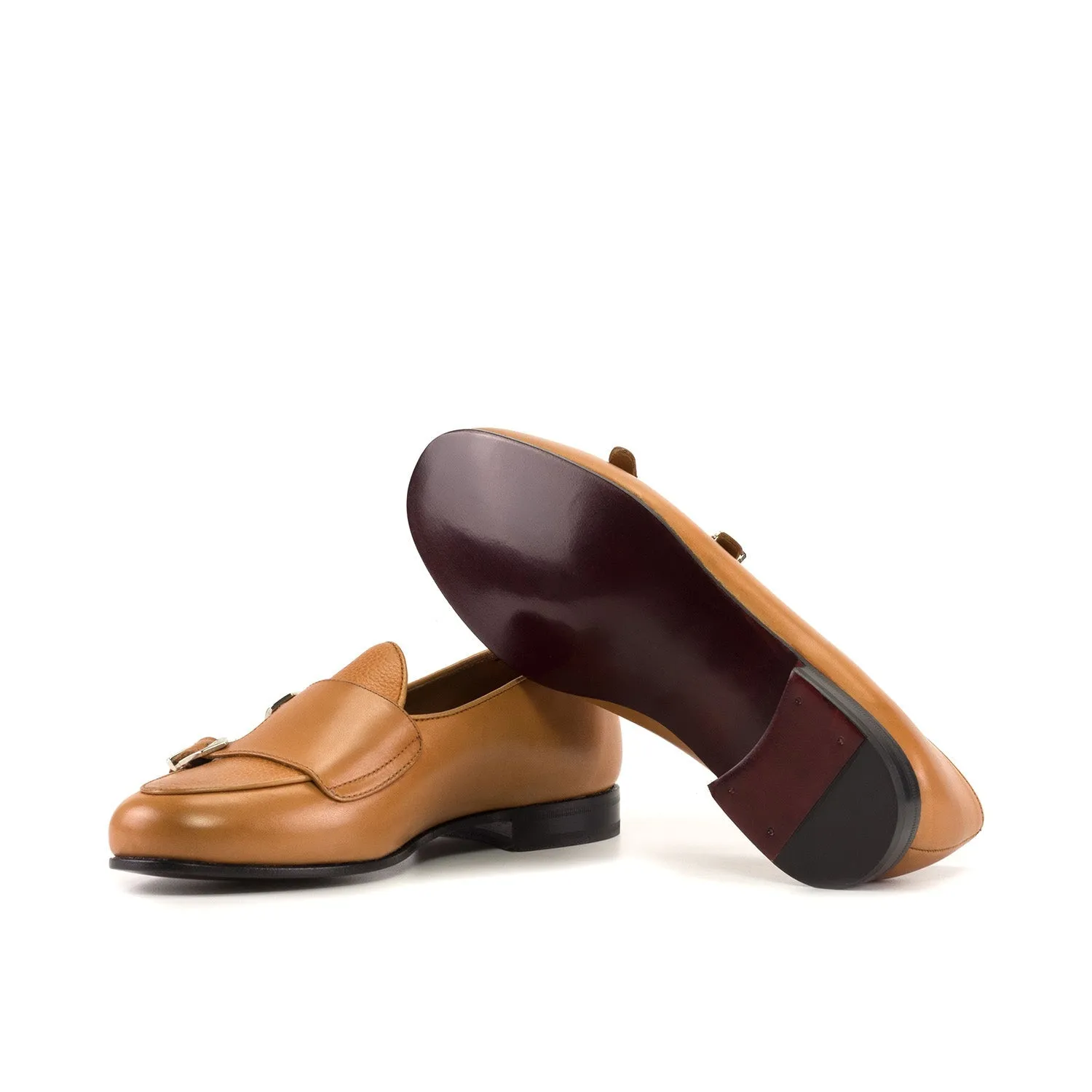 Ambrogio Bespoke Men's Shoes Cognac Full Grain / Calf-Skin Leather Double Monk-Strap Loafers (AMB2554)