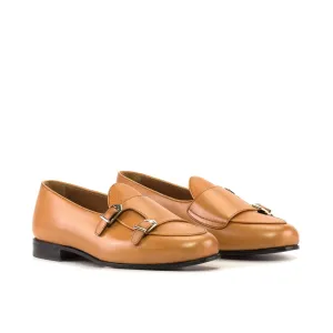 Ambrogio Bespoke Men's Shoes Cognac Full Grain / Calf-Skin Leather Double Monk-Strap Loafers (AMB2554)