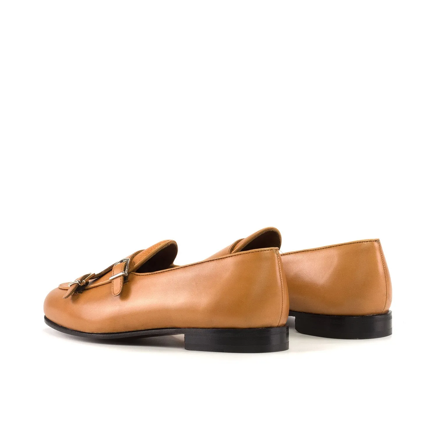 Ambrogio Bespoke Men's Shoes Cognac Full Grain / Calf-Skin Leather Double Monk-Strap Loafers (AMB2554)