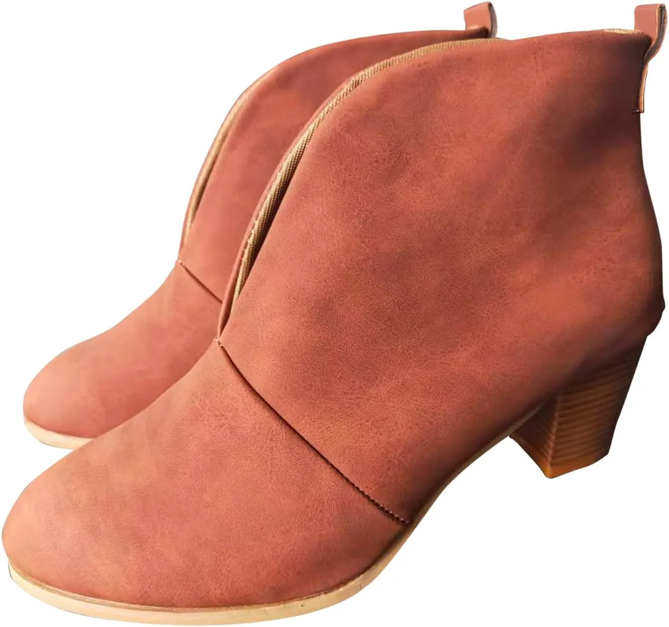 Ankle Boots for Women Wedge Arch Support Slip On Chunky Stacked Block Heel Ankle Booties Solid Suede Cut V Pull On Fashion Boots for Women Dressy Winter Fall Party
