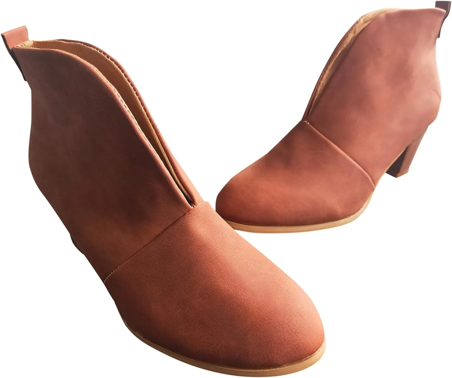 Ankle Boots for Women Wedge Arch Support Slip On Chunky Stacked Block Heel Ankle Booties Solid Suede Cut V Pull On Fashion Boots for Women Dressy Winter Fall Party