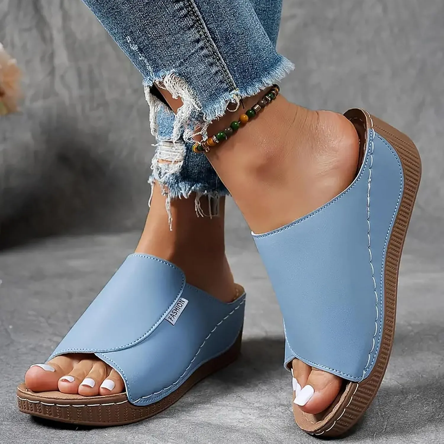 Arch Support Wedge Sandals for Women Summer Dressy, Slides Open Toe Leather Platform Orthopedic Sandals Casual Boho Slip on Beach Sandals Dress Shoes Outdoor ComfortableWalking Shoes