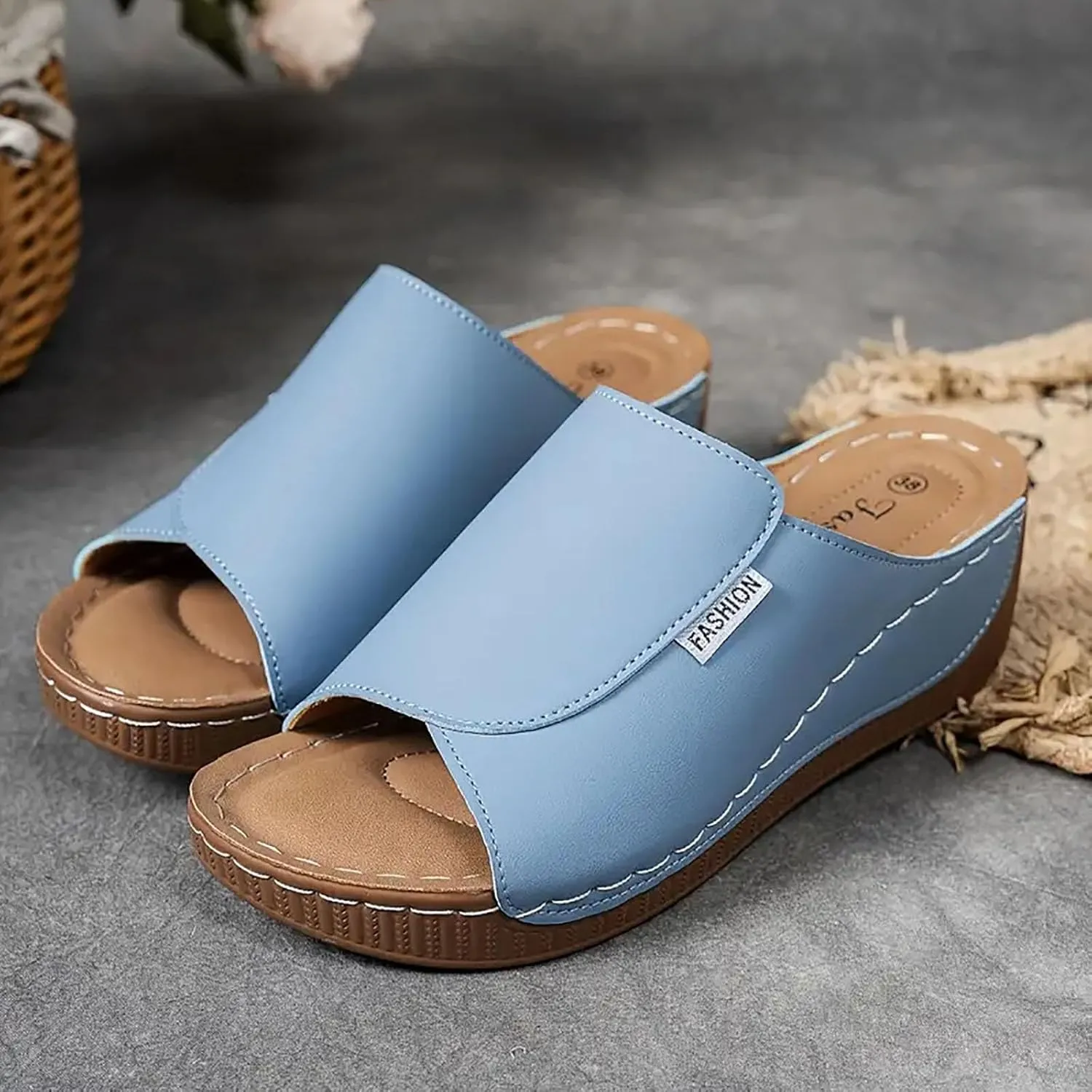 Arch Support Wedge Sandals for Women Summer Dressy, Slides Open Toe Leather Platform Orthopedic Sandals Casual Boho Slip on Beach Sandals Dress Shoes Outdoor ComfortableWalking Shoes