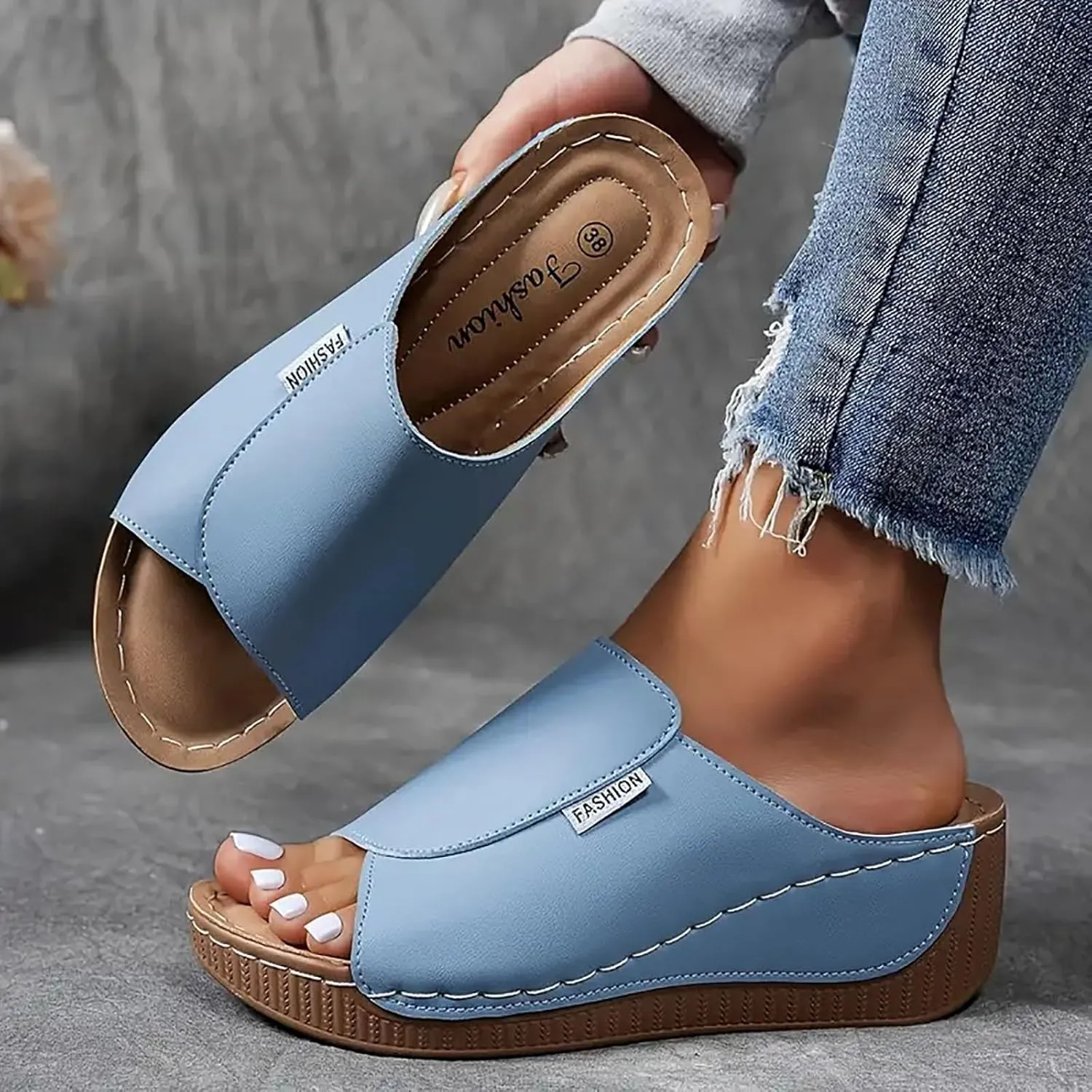 Arch Support Wedge Sandals for Women Summer Dressy, Slides Open Toe Leather Platform Orthopedic Sandals Casual Boho Slip on Beach Sandals Dress Shoes Outdoor ComfortableWalking Shoes