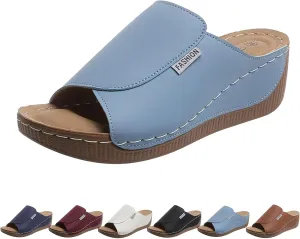 Arch Support Wedge Sandals for Women Summer Dressy, Slides Open Toe Leather Platform Orthopedic Sandals Casual Boho Slip on Beach Sandals Dress Shoes Outdoor ComfortableWalking Shoes