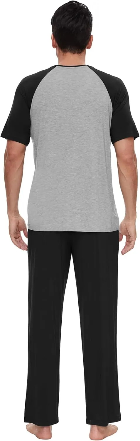 Bamboo Viscose Pajamas for Men Short Sleeve Top and Pants Pajama Set 2 Piece Sleepwear Loungewear Set