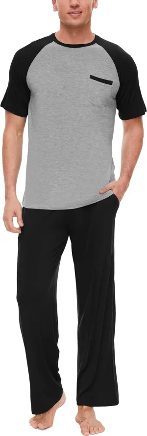 Bamboo Viscose Pajamas for Men Short Sleeve Top and Pants Pajama Set 2 Piece Sleepwear Loungewear Set