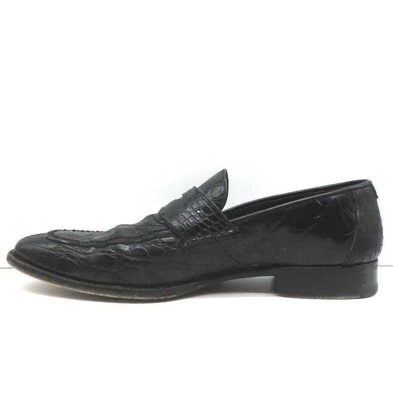 Bergdorf Goodman Crocodile Penny Loafers Black Size 43.5