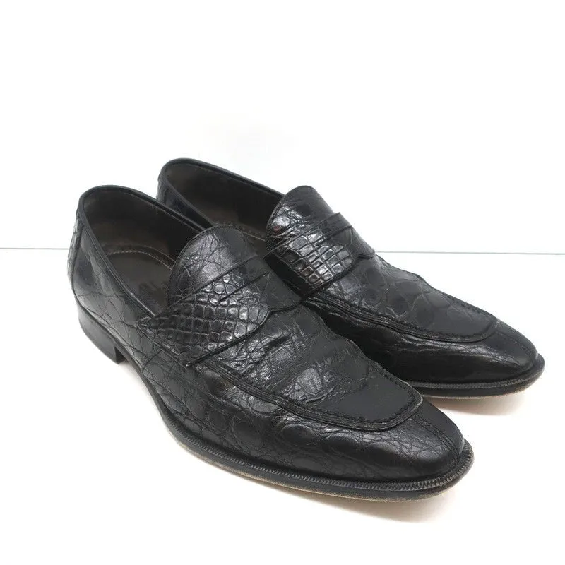 Bergdorf Goodman Crocodile Penny Loafers Black Size 43.5