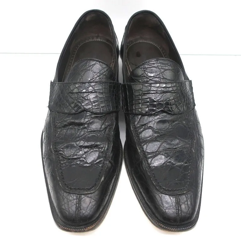 Bergdorf Goodman Crocodile Penny Loafers Black Size 43.5