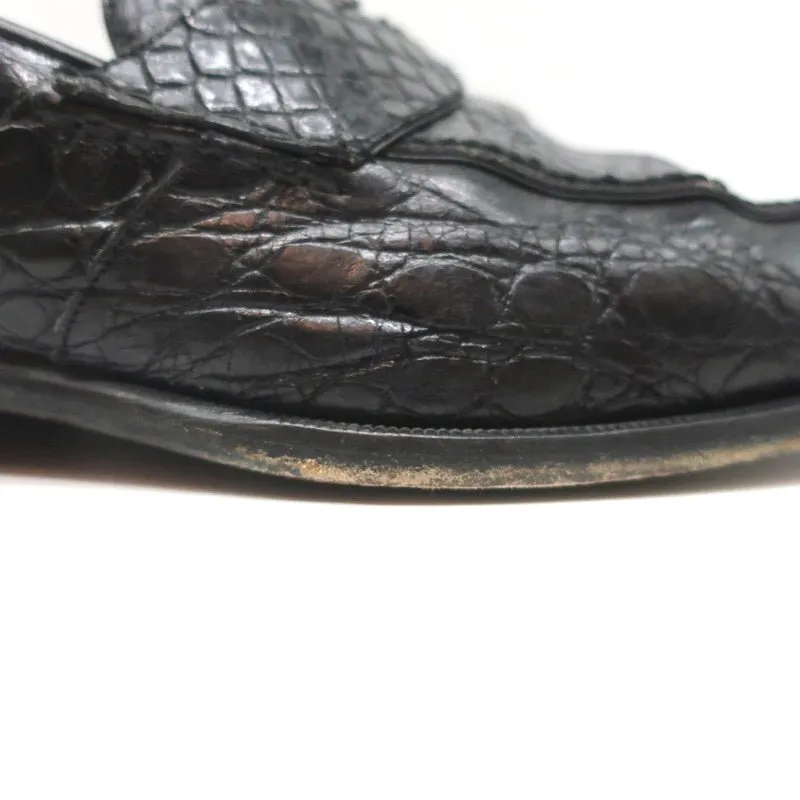 Bergdorf Goodman Crocodile Penny Loafers Black Size 43.5
