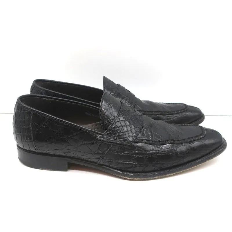 Bergdorf Goodman Crocodile Penny Loafers Black Size 43.5
