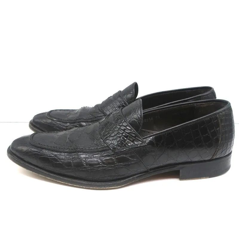 Bergdorf Goodman Crocodile Penny Loafers Black Size 43.5