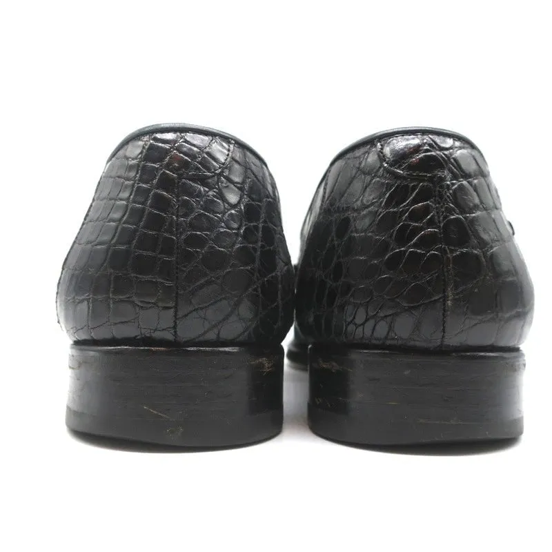 Bergdorf Goodman Crocodile Penny Loafers Black Size 43.5