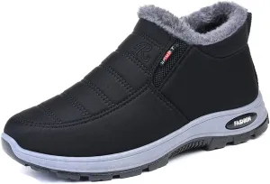 BJ Women's Warm Sheepskin-lined Boots, Fumettin Sheepskin Lined Boots, Womens Orthopedic Snow Boots Winter Shoes Warm Fur Lined Anti-Slip Ankle Booties Outdoor Slip On Waterproof Booties Comfortable Warm Shoes
