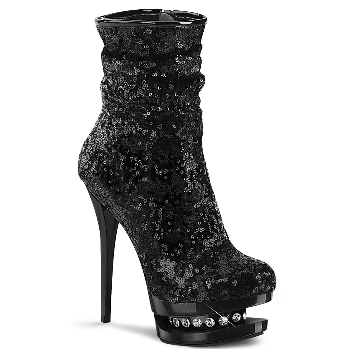 BLONDIE-R-1009 Pleaser Black Sequins Sexy Platform Shoes (Pole Dancing Heels)
