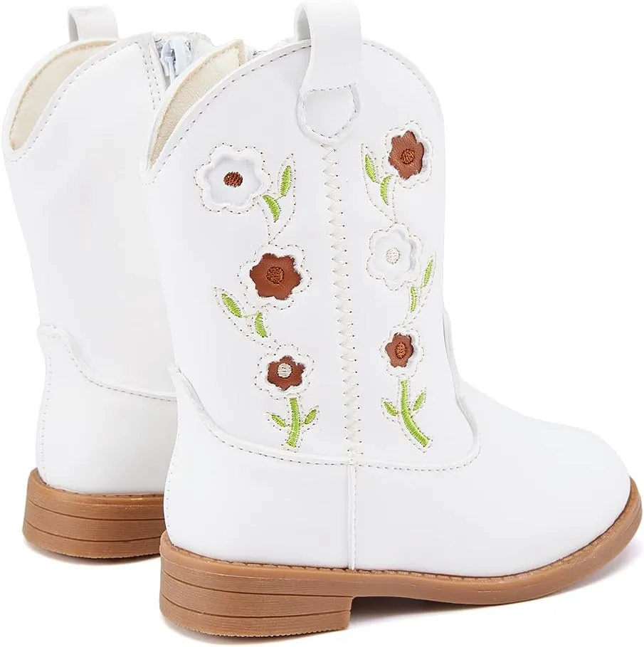 BMCiTYBM Toddler Girls Cowgirl Boots Little Kids Mid Calf Western Boots Flower Cowboy Boots Pointed Toe Riding Shoes
