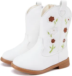 BMCiTYBM Toddler Girls Cowgirl Boots Little Kids Mid Calf Western Boots Flower Cowboy Boots Pointed Toe Riding Shoes