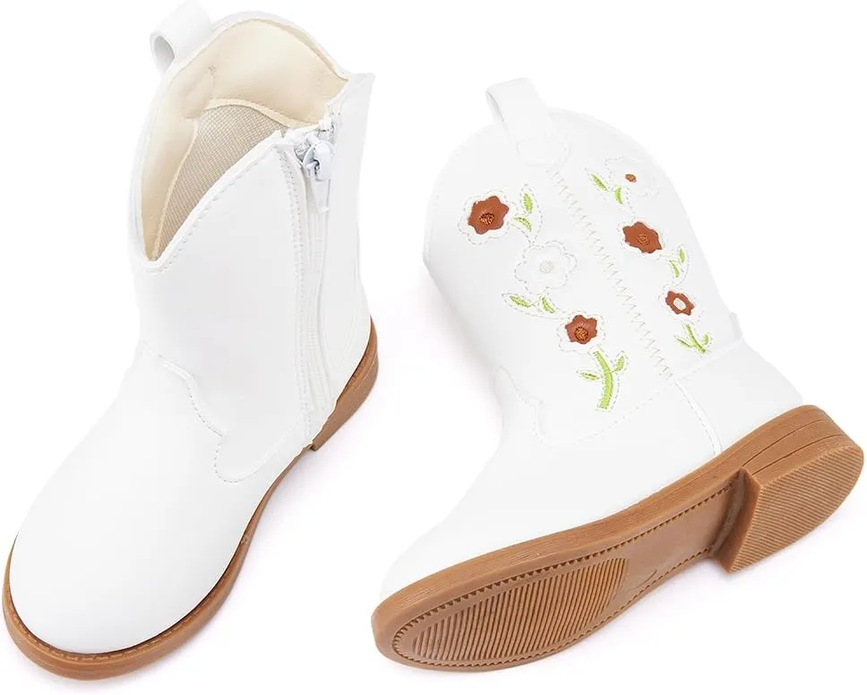 BMCiTYBM Toddler Girls Cowgirl Boots Little Kids Mid Calf Western Boots Flower Cowboy Boots Pointed Toe Riding Shoes