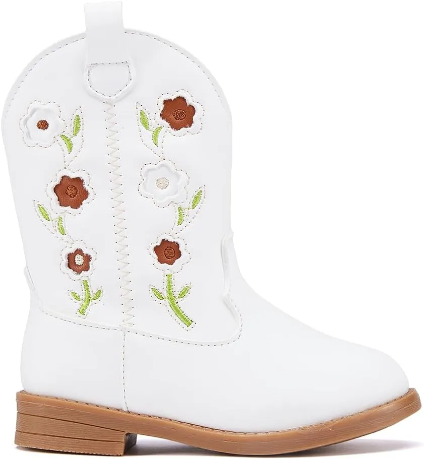 BMCiTYBM Toddler Girls Cowgirl Boots Little Kids Mid Calf Western Boots Flower Cowboy Boots Pointed Toe Riding Shoes