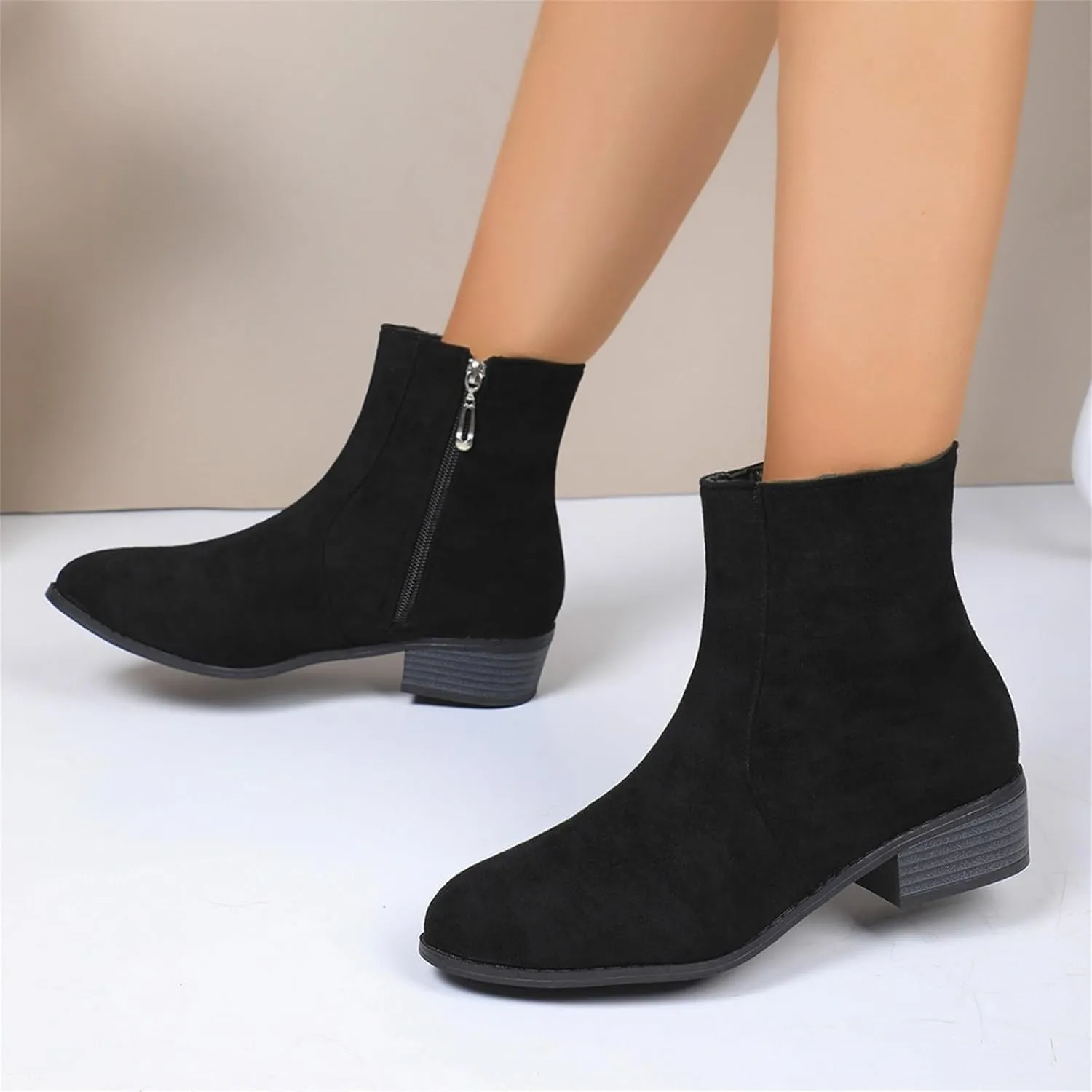 Boots for Women Ankle Booties Slip On Dress Boots Round Toe Square Heel Snow Boots Side Zipper Womens Hiking Boots