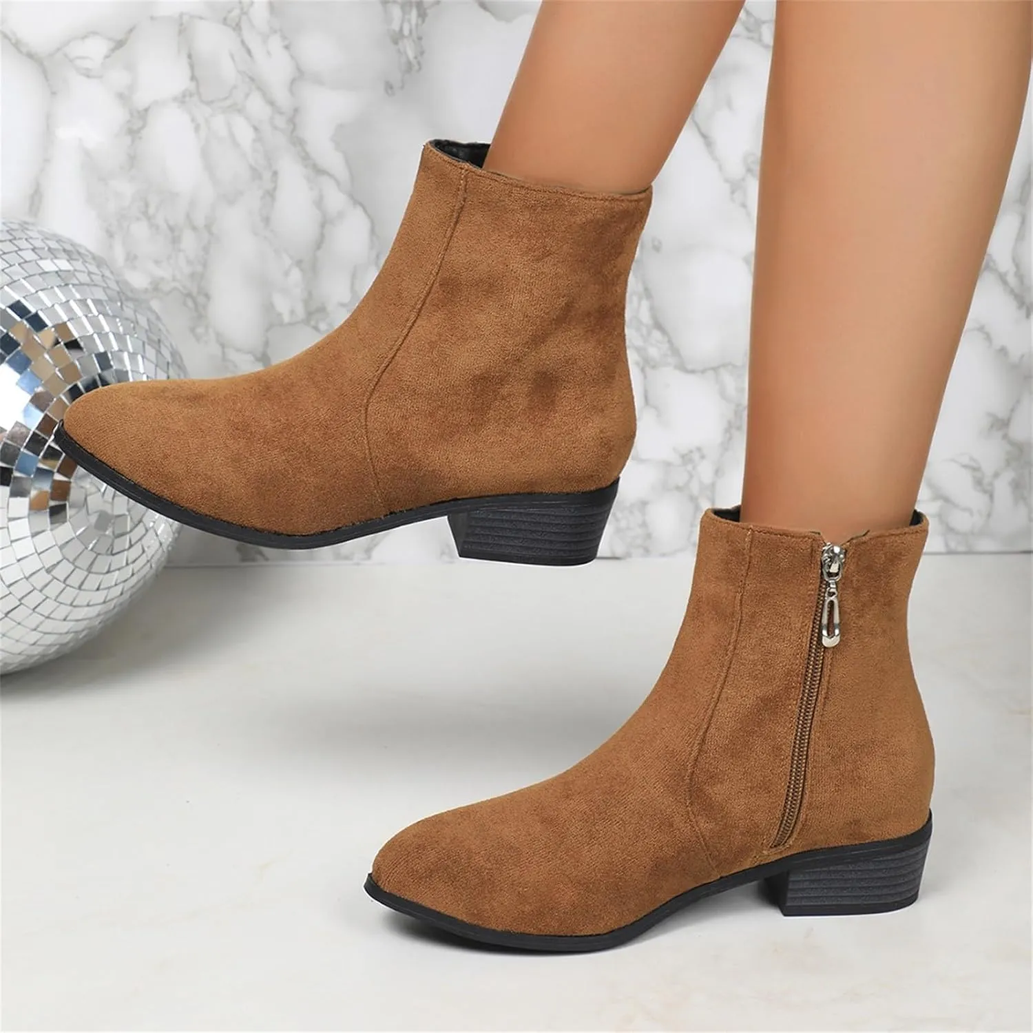 Boots for Women Ankle Booties Slip On Dress Boots Round Toe Square Heel Snow Boots Side Zipper Womens Hiking Boots