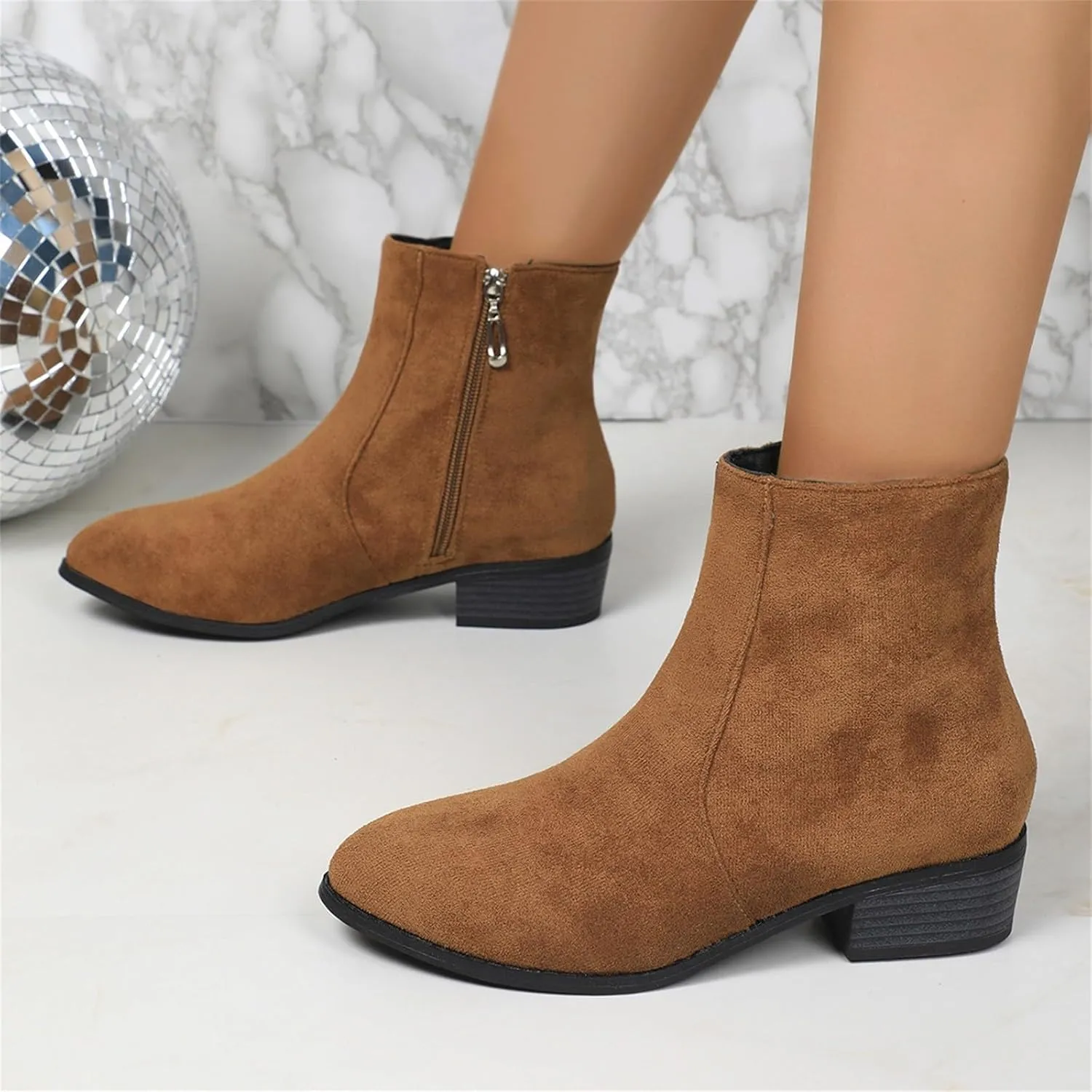 Boots for Women Ankle Booties Slip On Dress Boots Round Toe Square Heel Snow Boots Side Zipper Womens Hiking Boots