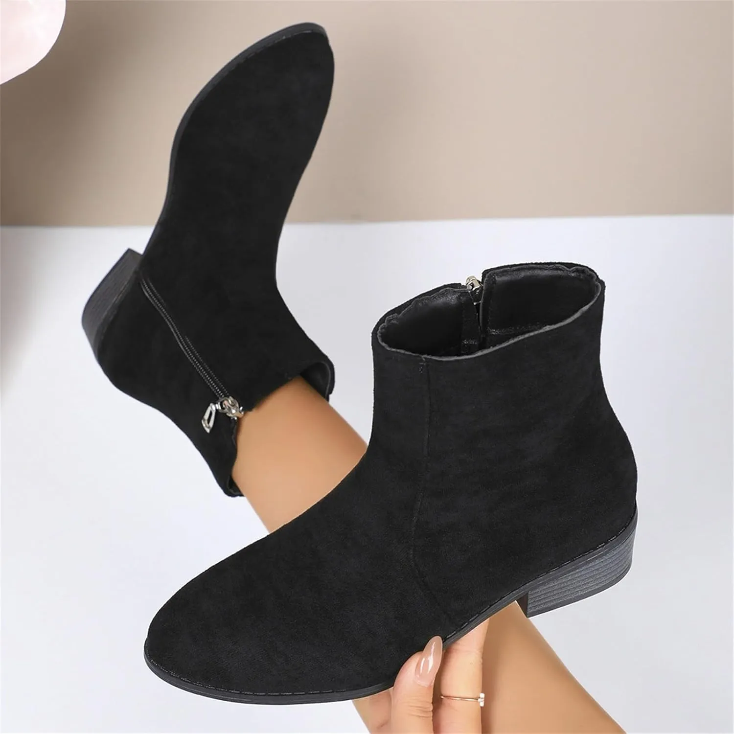 Boots for Women Ankle Booties Slip On Dress Boots Round Toe Square Heel Snow Boots Side Zipper Womens Hiking Boots
