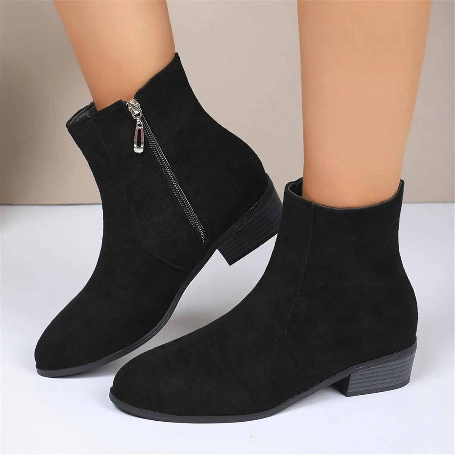 Boots for Women Ankle Booties Slip On Dress Boots Round Toe Square Heel Snow Boots Side Zipper Womens Hiking Boots